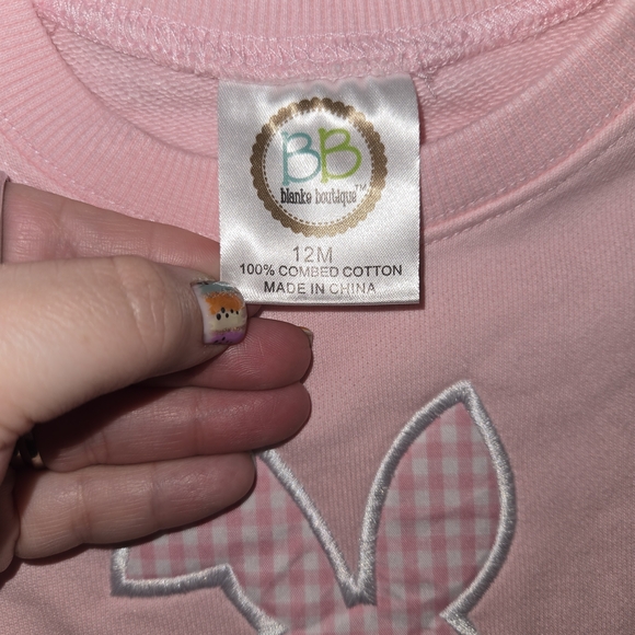 Pink Baby Girl Onesie Sweatshirt with Easter Bunny Spring Design 12 Months - Picture 4 of 5